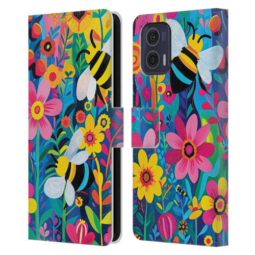 Michael David Ward Humor & Botanicals Bees and Flowers Leather Book Wallet Case Cover For Motorola Moto G73 5G