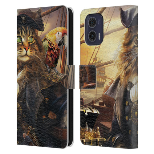 Michael David Ward Humor & Botanicals Captain Cat Leather Book Wallet Case Cover For Motorola Moto G73 5G