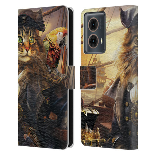 Michael David Ward Humor & Botanicals Captain Cat Leather Book Wallet Case Cover For Motorola Moto G85