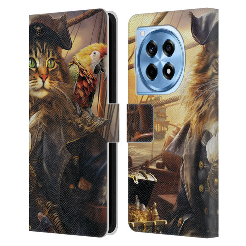 Michael David Ward Humor & Botanicals Captain Cat Leather Book Wallet Case Cover For OnePlus 12R
