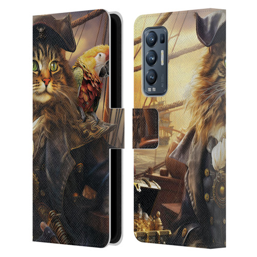 Michael David Ward Humor & Botanicals Captain Cat Leather Book Wallet Case Cover For OPPO Find X3 Neo / Reno5 Pro+ 5G