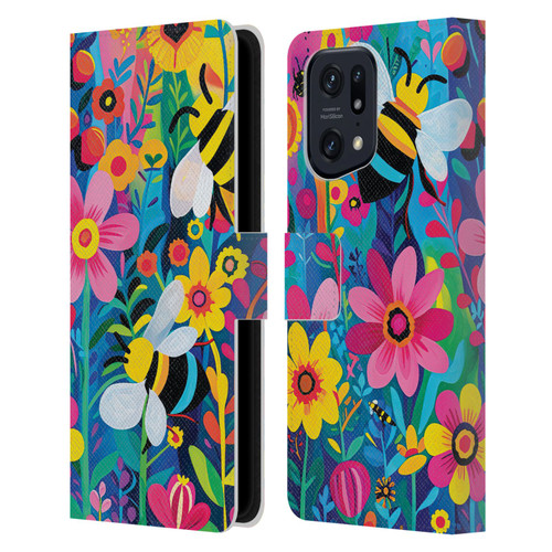 Michael David Ward Humor & Botanicals Bees and Flowers Leather Book Wallet Case Cover For OPPO Find X5 Pro