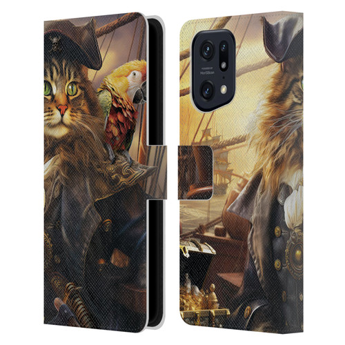 Michael David Ward Humor & Botanicals Captain Cat Leather Book Wallet Case Cover For OPPO Find X5 Pro