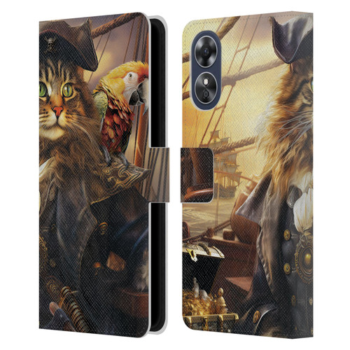 Michael David Ward Humor & Botanicals Captain Cat Leather Book Wallet Case Cover For OPPO A17