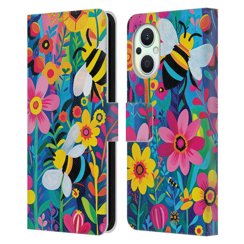 Michael David Ward Humor & Botanicals Bees and Flowers Leather Book Wallet Case Cover For OPPO Reno8 Lite