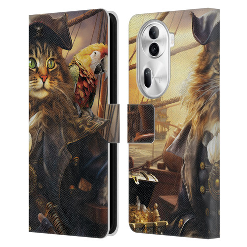 Michael David Ward Humor & Botanicals Captain Cat Leather Book Wallet Case Cover For OPPO Reno11