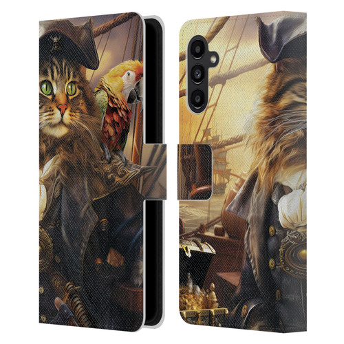 Michael David Ward Humor & Botanicals Captain Cat Leather Book Wallet Case Cover For Samsung Galaxy A13 5G (2021)