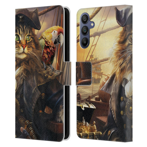 Michael David Ward Humor & Botanicals Captain Cat Leather Book Wallet Case Cover For Samsung Galaxy A15