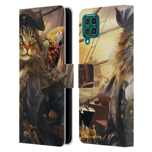 Michael David Ward Humor & Botanicals Captain Cat Leather Book Wallet Case Cover For Samsung Galaxy F62 (2021)