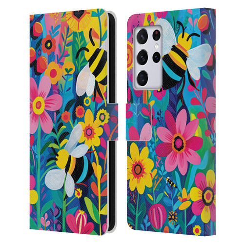 Michael David Ward Humor & Botanicals Bees and Flowers Leather Book Wallet Case Cover For Samsung Galaxy S21 Ultra 5G