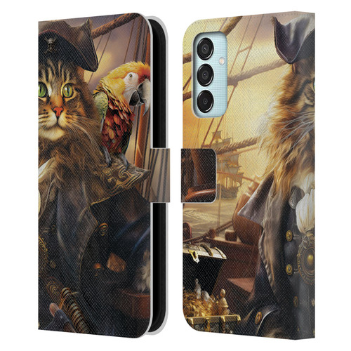 Michael David Ward Humor & Botanicals Captain Cat Leather Book Wallet Case Cover For Samsung Galaxy M15/F15 5G