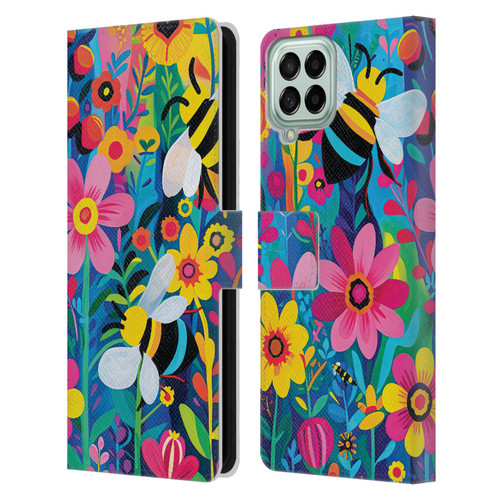 Michael David Ward Humor & Botanicals Bees and Flowers Leather Book Wallet Case Cover For Samsung Galaxy M33 (2022)