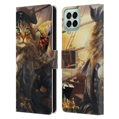 Michael David Ward Humor & Botanicals Captain Cat Leather Book Wallet Case Cover For Samsung Galaxy M33 (2022)