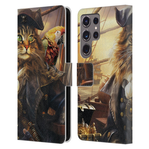 Michael David Ward Humor & Botanicals Captain Cat Leather Book Wallet Case Cover For Samsung Galaxy S24 Ultra 5G