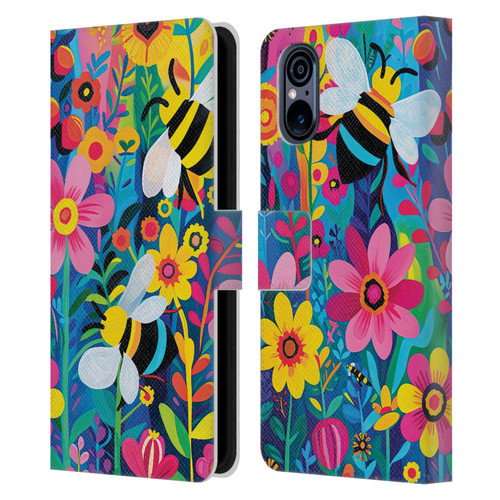 Michael David Ward Humor & Botanicals Bees and Flowers Leather Book Wallet Case Cover For Sony Xperia 5 V 5G