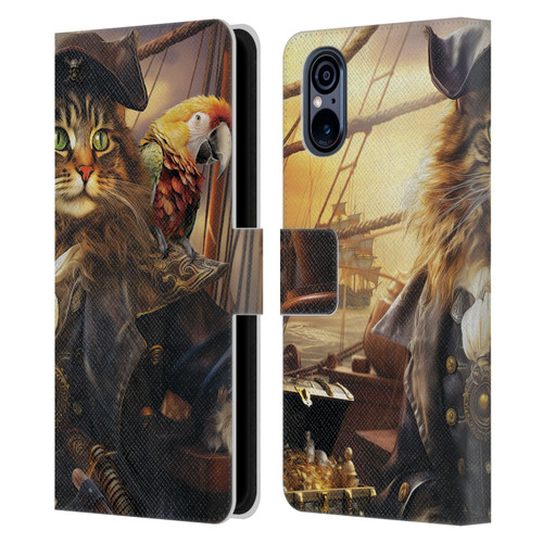 Michael David Ward Humor & Botanicals Captain Cat Leather Book Wallet Case Cover For Sony Xperia 5 V 5G