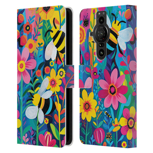 Michael David Ward Humor & Botanicals Bees and Flowers Leather Book Wallet Case Cover For Sony Xperia Pro-I