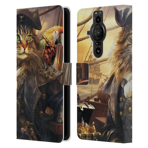 Michael David Ward Humor & Botanicals Captain Cat Leather Book Wallet Case Cover For Sony Xperia Pro-I