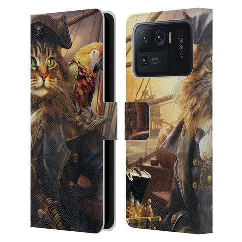 Michael David Ward Humor & Botanicals Captain Cat Leather Book Wallet Case Cover For Xiaomi Mi 11 Ultra
