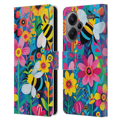 Michael David Ward Humor & Botanicals Bees and Flowers Leather Book Wallet Case Cover For Xiaomi Redmi Note 13 Pro Plus 5G