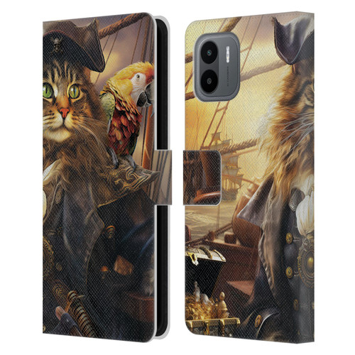 Michael David Ward Humor & Botanicals Captain Cat Leather Book Wallet Case Cover For Xiaomi Redmi A2