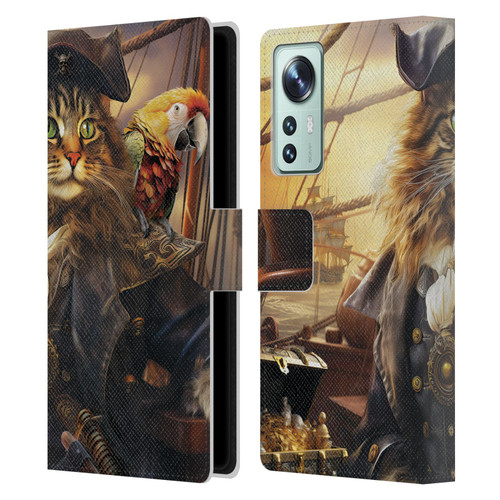 Michael David Ward Humor & Botanicals Captain Cat Leather Book Wallet Case Cover For Xiaomi 12