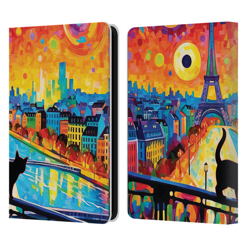 Michael David Ward Psychedelic Art Midnight Cat In Paris Leather Book Wallet Case Cover For Amazon Kindle 11th Gen 6in 2022