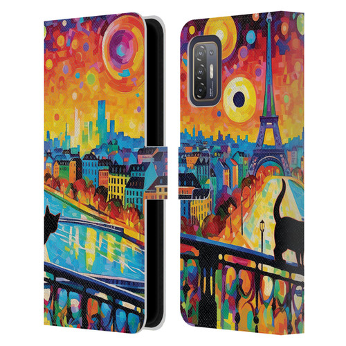 Michael David Ward Psychedelic Art Midnight Cat In Paris Leather Book Wallet Case Cover For HTC Desire 21 Pro 5G