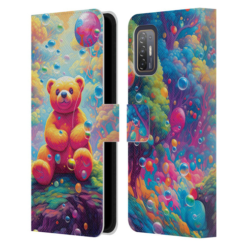 Michael David Ward Psychedelic Art Teddy Bear In Wonderland Leather Book Wallet Case Cover For HTC Desire 21 Pro 5G