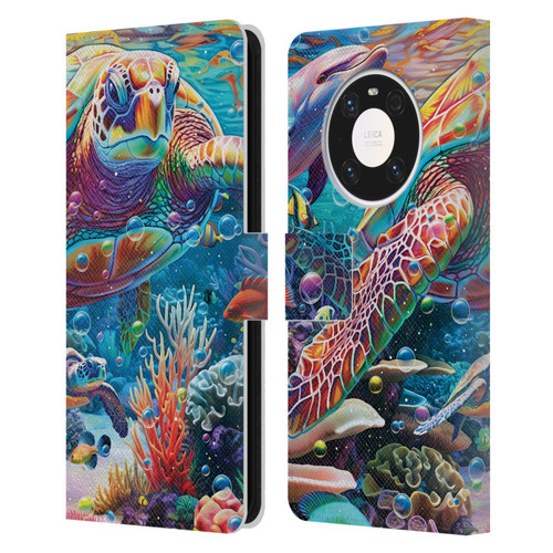 Michael David Ward Psychedelic Art Turtle Magic Leather Book Wallet Case Cover For Huawei Mate 40 Pro 5G