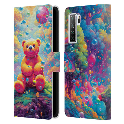 Michael David Ward Psychedelic Art Teddy Bear In Wonderland Leather Book Wallet Case Cover For Huawei Nova 7 SE/P40 Lite 5G
