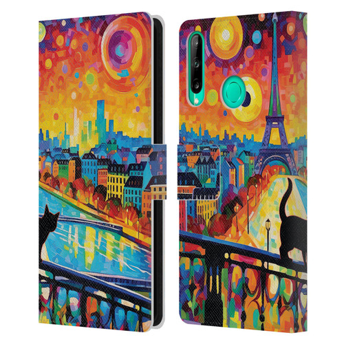Michael David Ward Psychedelic Art Midnight Cat In Paris Leather Book Wallet Case Cover For Huawei P40 lite E