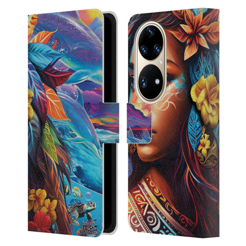 Michael David Ward Psychedelic Art Ocean Spirit Leather Book Wallet Case Cover For Huawei P50 Pro