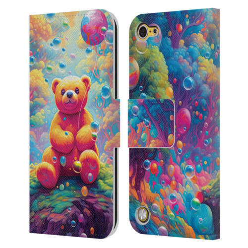 Michael David Ward Psychedelic Art Teddy Bear In Wonderland Leather Book Wallet Case Cover For Apple iPod Touch 5G 5th Gen