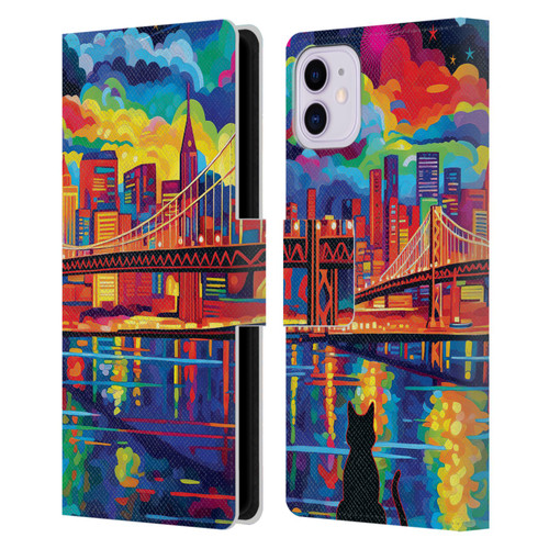 Michael David Ward Psychedelic Art Midnight In San Francisco Leather Book Wallet Case Cover For Apple iPhone 11