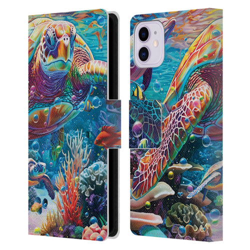 Michael David Ward Psychedelic Art Turtle Magic Leather Book Wallet Case Cover For Apple iPhone 11