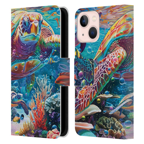 Michael David Ward Psychedelic Art Turtle Magic Leather Book Wallet Case Cover For Apple iPhone 13 Mini