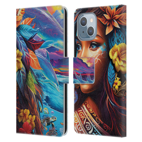 Michael David Ward Psychedelic Art Ocean Spirit Leather Book Wallet Case Cover For Apple iPhone 14
