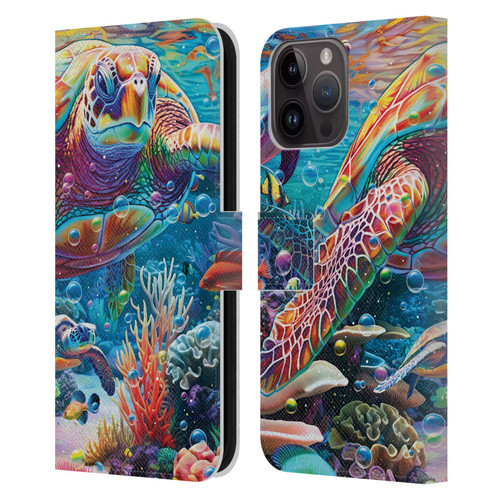 Michael David Ward Psychedelic Art Turtle Magic Leather Book Wallet Case Cover For Apple iPhone 15 Pro Max
