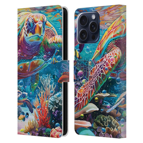 Michael David Ward Psychedelic Art Turtle Magic Leather Book Wallet Case Cover For Apple iPhone 16 Pro Max