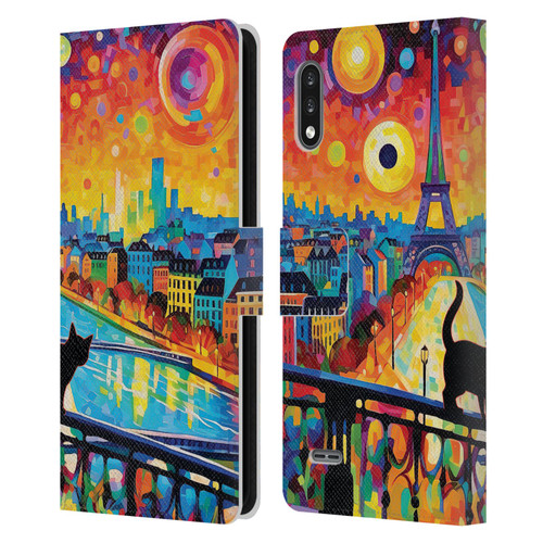 Michael David Ward Psychedelic Art Midnight Cat In Paris Leather Book Wallet Case Cover For LG K22