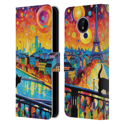 Michael David Ward Psychedelic Art Midnight Cat In Paris Leather Book Wallet Case Cover For Nokia C10 / C20
