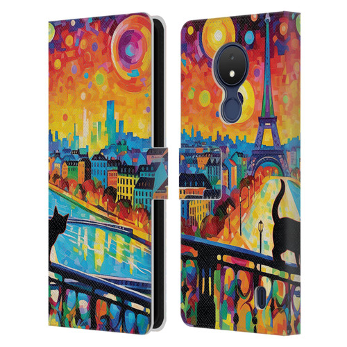Michael David Ward Psychedelic Art Midnight Cat In Paris Leather Book Wallet Case Cover For Nokia C21