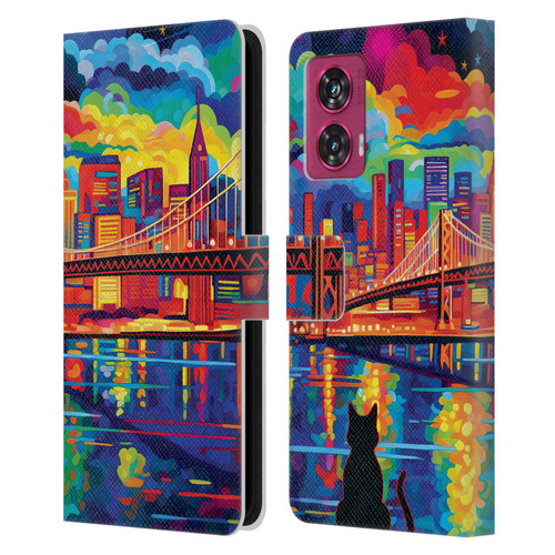Michael David Ward Psychedelic Art Midnight In San Francisco Leather Book Wallet Case Cover For Motorola Edge 50 Fusion