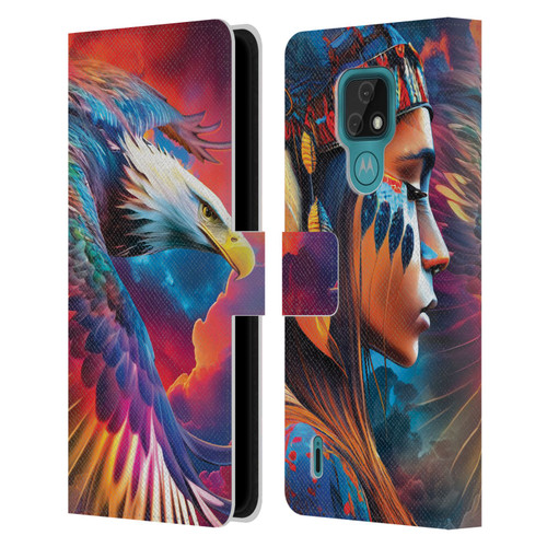 Michael David Ward Psychedelic Art Eagle Leather Book Wallet Case Cover For Motorola Moto E7