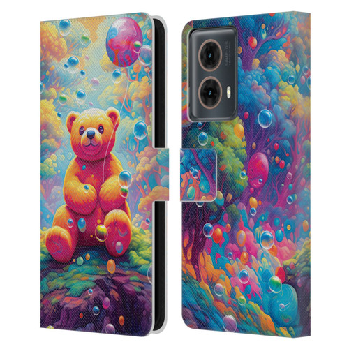 Michael David Ward Psychedelic Art Teddy Bear In Wonderland Leather Book Wallet Case Cover For Motorola Moto G85