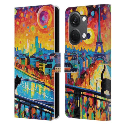 Michael David Ward Psychedelic Art Midnight Cat In Paris Leather Book Wallet Case Cover For OnePlus Nord 3 5G