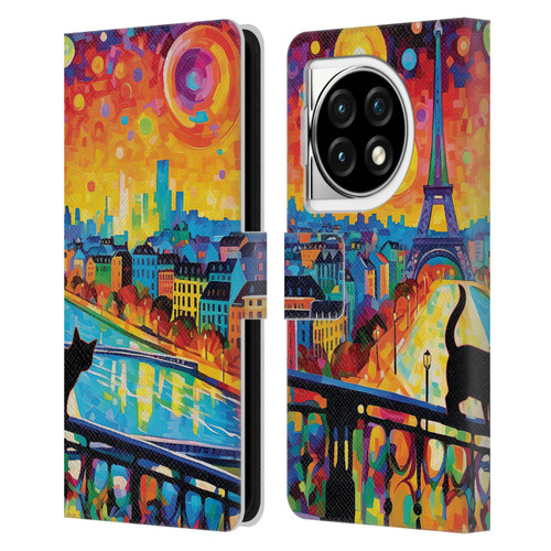 Michael David Ward Psychedelic Art Midnight Cat In Paris Leather Book Wallet Case Cover For OPPO OnePlus Ace 3 5G