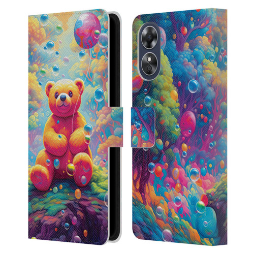 Michael David Ward Psychedelic Art Teddy Bear In Wonderland Leather Book Wallet Case Cover For OPPO A17