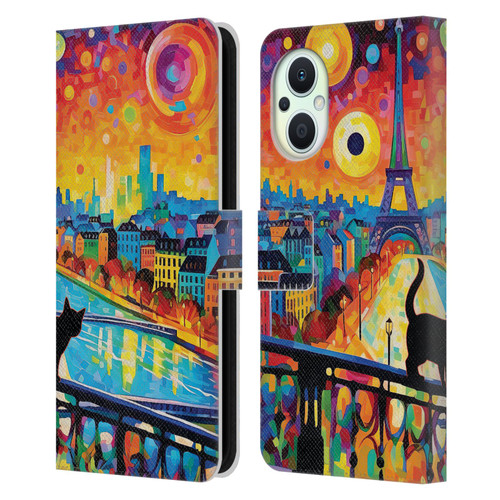 Michael David Ward Psychedelic Art Midnight Cat In Paris Leather Book Wallet Case Cover For OPPO Reno8 Lite